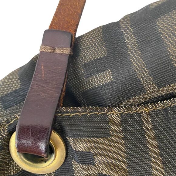 Authentic FENDI  “Zucca Canvas Tote Bag”. Unlined with leather bottom & straps - Picture 4 of 16